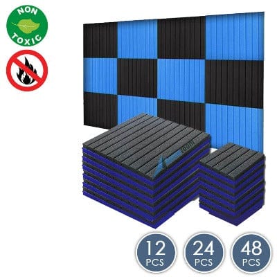 Arrowzoom Flat Wedge Series Acoustic Foam - Black x Blue Bundle - KK1035 25 X 25 X 2cm (9.8 X 9.8 X 0.8 in) / 12