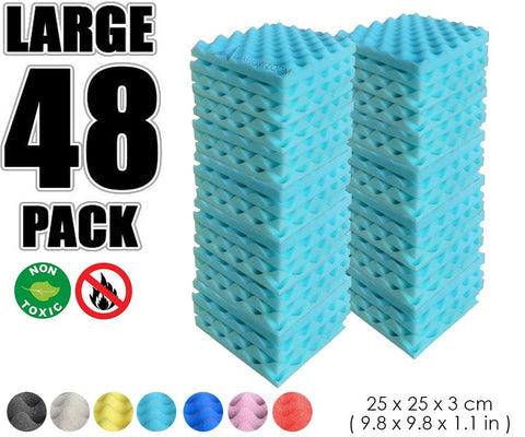 New 48 Pcs Bundle Egg Crate Convoluted Acoustic Tile Panels Sound Absorption Studio Soundproof Foam KK1052 25 X 25 X 3 cm (9.8 X 9.8 X 1.1 in) / Baby Blue