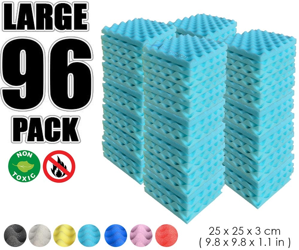 New 96 Pcs Bundle Egg Crate Convoluted Acoustic Tile Panels Sound Absorption Studio Soundproof Foam  KK1052 25 X 25 X 3 cm (9.8 X 9.8 X 1.1 in) / Baby Blue