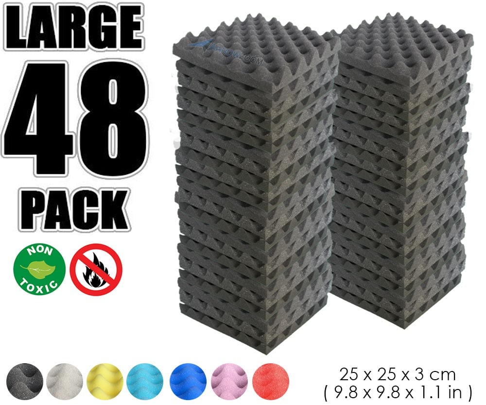 New 48 Pcs Bundle Egg Crate Convoluted Acoustic Tile Panels Sound Absorption Studio Soundproof Foam KK1052 25 X 25 X 3 cm (9.8 X 9.8 X 1.1 in) / Black
