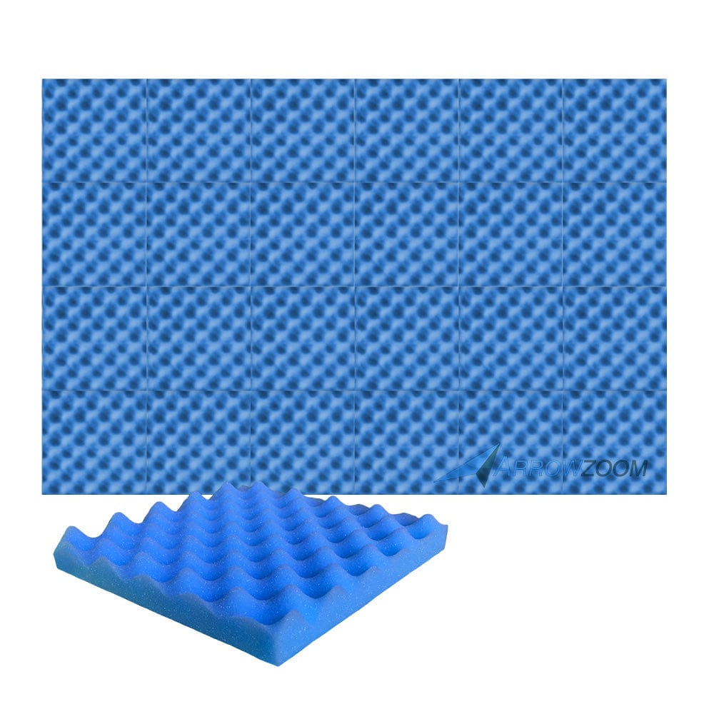 New 24 Pcs Bundle Egg Crate Convoluted Acoustic Tile Panels Sound Absorption Studio Soundproof Foam KK1052 25 X 25 X 3 cm (9.8 X 9.8 X 1.1 in) / Blue