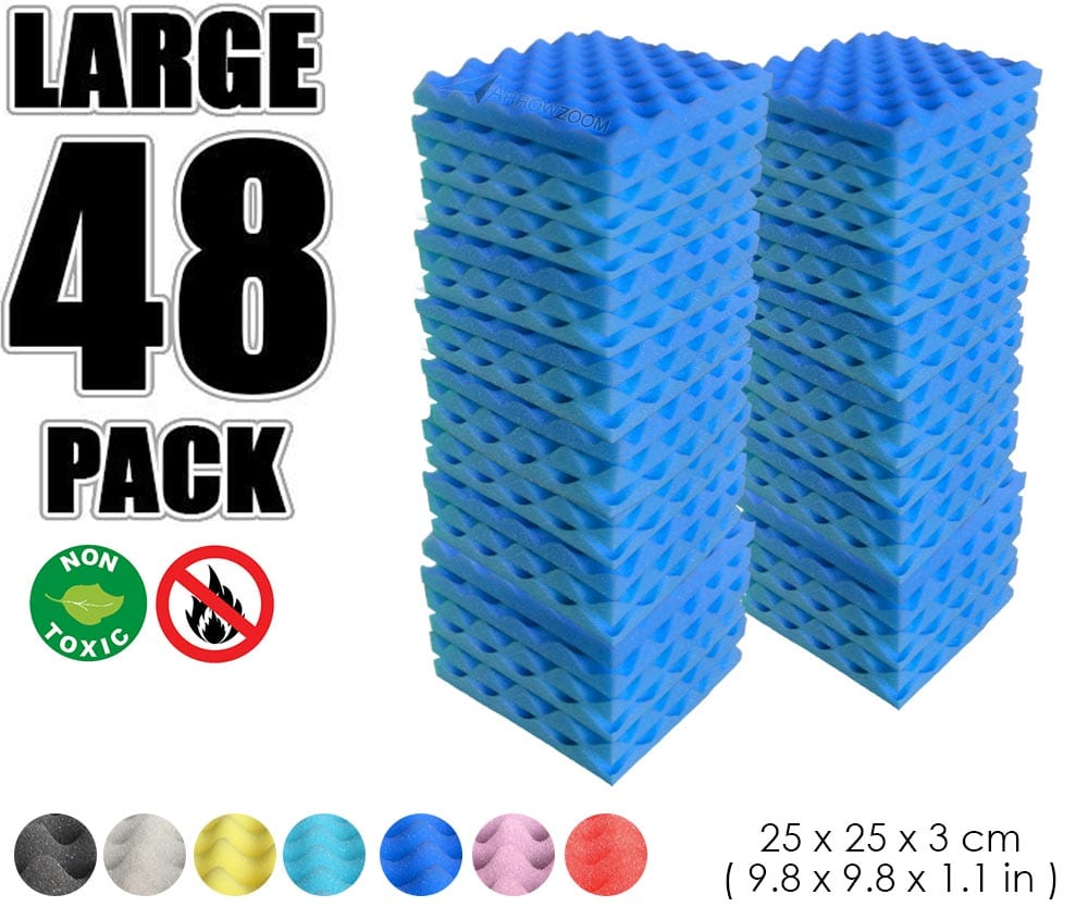 New 48 Pcs Bundle Egg Crate Convoluted Acoustic Tile Panels Sound Absorption Studio Soundproof Foam KK1052 25 X 25 X 3 cm (9.8 X 9.8 X 1.1 in) / Blue