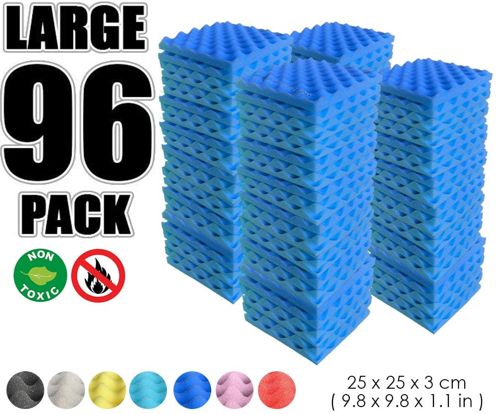 New 96 Pcs Bundle Egg Crate Convoluted Acoustic Tile Panels Sound Absorption Studio Soundproof Foam  KK1052 25 X 25 X 3 cm (9.8 X 9.8 X 1.1 in) / Blue