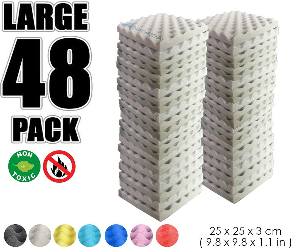 New 48 Pcs Bundle Egg Crate Convoluted Acoustic Tile Panels Sound Absorption Studio Soundproof Foam KK1052 25 X 25 X 3 cm (9.8 X 9.8 X 1.1 in) / Gray