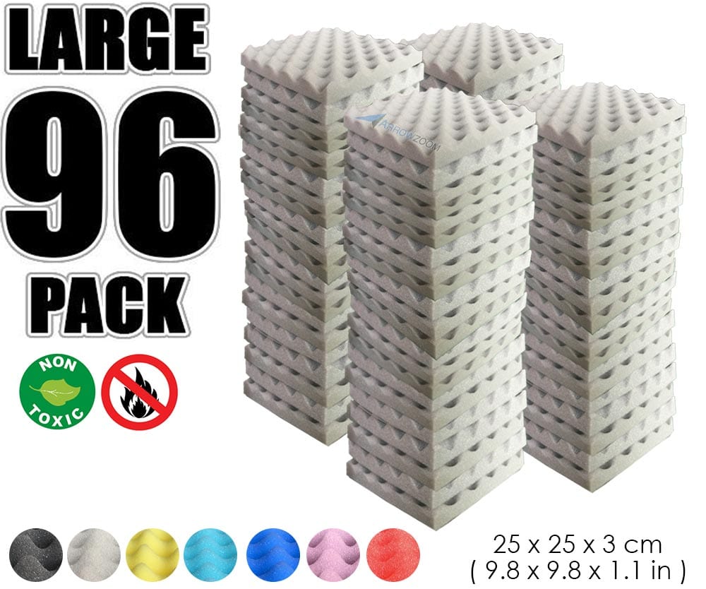New 96 Pcs Bundle Egg Crate Convoluted Acoustic Tile Panels Sound Absorption Studio Soundproof Foam  KK1052 25 X 25 X 3 cm (9.8 X 9.8 X 1.1 in) / Gray