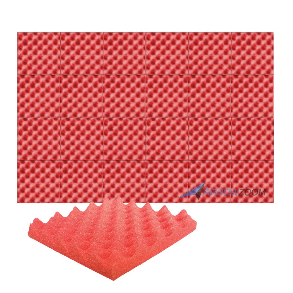 New 24 Pcs Bundle Egg Crate Convoluted Acoustic Tile Panels Sound Absorption Studio Soundproof Foam KK1052 25 X 25 X 3 cm (9.8 X 9.8 X 1.1 in) / Red
