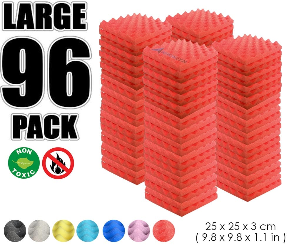New 96 Pcs Bundle Egg Crate Convoluted Acoustic Tile Panels Sound Absorption Studio Soundproof Foam  KK1052 25 X 25 X 3 cm (9.8 X 9.8 X 1.1 in) / Red