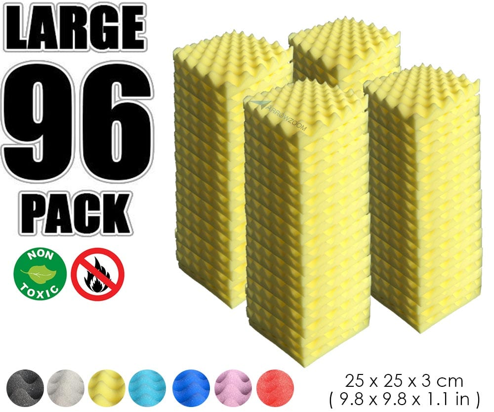 New 96 Pcs Bundle Egg Crate Convoluted Acoustic Tile Panels Sound Absorption Studio Soundproof Foam  KK1052 25 X 25 X 3 cm (9.8 X 9.8 X 1.1 in) / Yellow