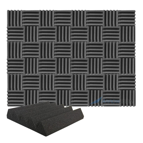 New 48 pcs Wedge Tiles Acoustic Panels Sound Absorption Studio Soundproof Foam 7 Colors KK1134 25 x 25 x 5 cm (9.8 x 9.8 x 1.9 in) / Black