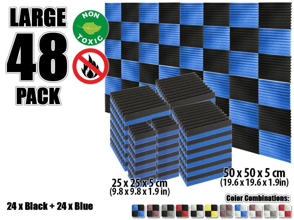 New 48 pcs Color Combination Wedge Tiles Acoustic Panels Sound Absorption Studio Soundproof Foam KK1134 25 x 25 x 5 cm (9.8 x 9.8 x 1.9 in) / Blue & Black