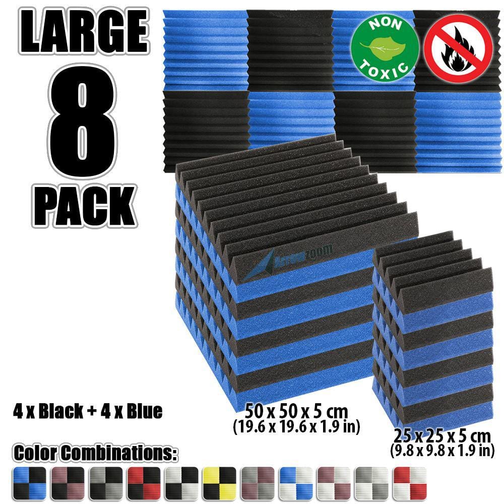 New 8 pcs Color Combination Wedge Tiles Acoustic Panels Sound Absorption Studio Soundproof Foam KK1134 25 x 25 x 5 cm (9.8 x 9.8 x 1.9 in) / Blue & Black