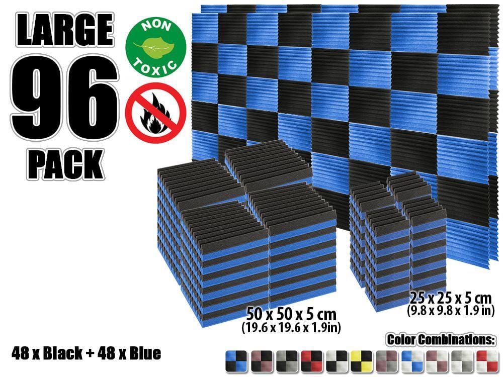New 96 pcs Color Combination Wedge Tiles Acoustic Panels Sound Absorption Studio Soundproof Foam KK1134 25 x 25 x 5 cm (9.8 x 9.8 x 1.9 in) / Blue & Black