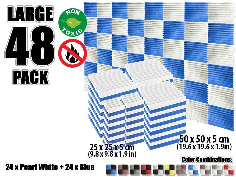 New 48 pcs Color Combination Wedge Tiles Acoustic Panels Sound Absorption Studio Soundproof Foam KK1134 25 x 25 x 5 cm (9.8 x 9.8 x 1.9 in) / Blue & White