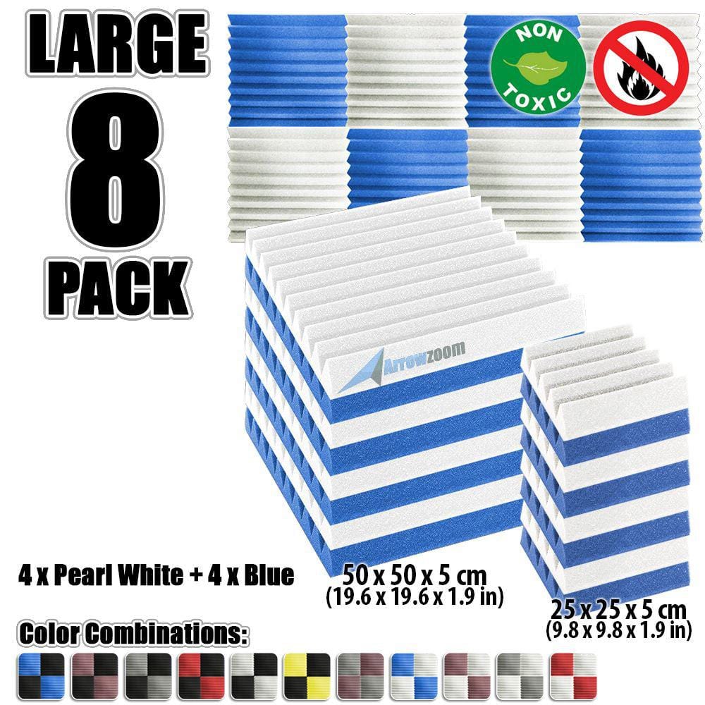 New 8 pcs Color Combination Wedge Tiles Acoustic Panels Sound Absorption Studio Soundproof Foam KK1134 25 x 25 x 5 cm (9.8 x 9.8 x 1.9 in) / Blue & White