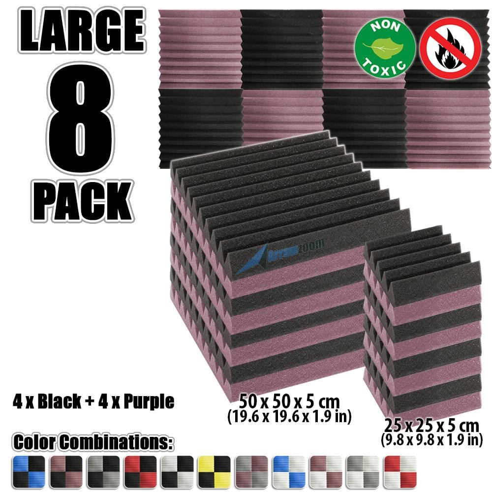 New 8 pcs Color Combination Wedge Tiles Acoustic Panels Sound Absorption Studio Soundproof Foam KK1134 25 x 25 x 5 cm (9.8 x 9.8 x 1.9 in) / Purple & Black