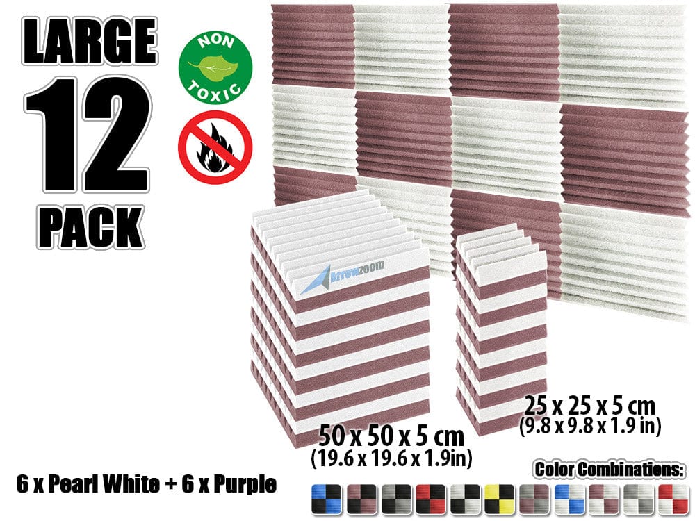 New 12 pcs Color Combination Wedge Tiles Acoustic Panels Sound Absorption Studio Soundproof Foam KK1134 25 x 25 x 5 cm (9.8 x 9.8 x 1.9 in) / Purple & White