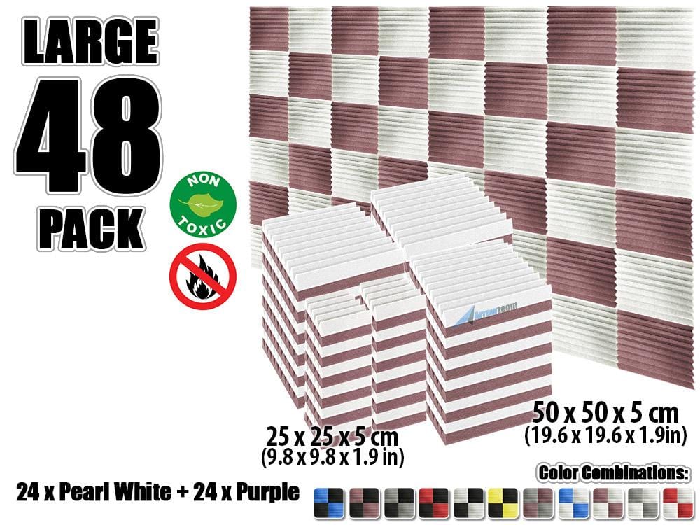New 48 pcs Color Combination Wedge Tiles Acoustic Panels Sound Absorption Studio Soundproof Foam KK1134 25 x 25 x 5 cm (9.8 x 9.8 x 1.9 in) / Purple & White