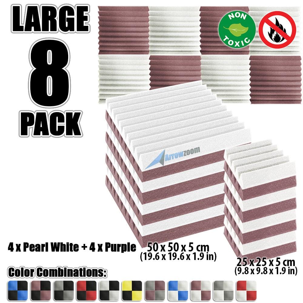 New 8 pcs Color Combination Wedge Tiles Acoustic Panels Sound Absorption Studio Soundproof Foam KK1134 25 x 25 x 5 cm (9.8 x 9.8 x 1.9 in) / Purple & White