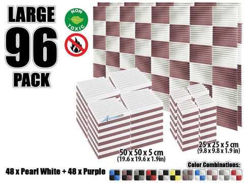 New 96 pcs Color Combination Wedge Tiles Acoustic Panels Sound Absorption Studio Soundproof Foam KK1134 25 x 25 x 5 cm (9.8 x 9.8 x 1.9 in) / Purple & White