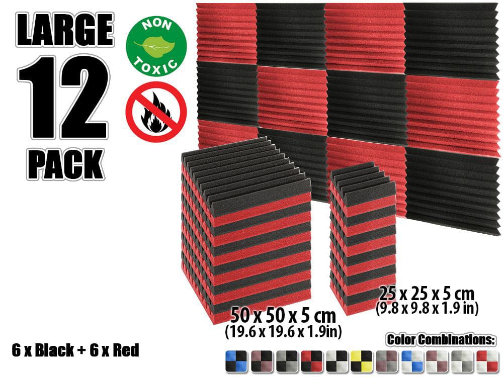 New 12 pcs Color Combination Wedge Tiles Acoustic Panels Sound Absorption Studio Soundproof Foam KK1134 25 x 25 x 5 cm (9.8 x 9.8 x 1.9 in) / Red & Black