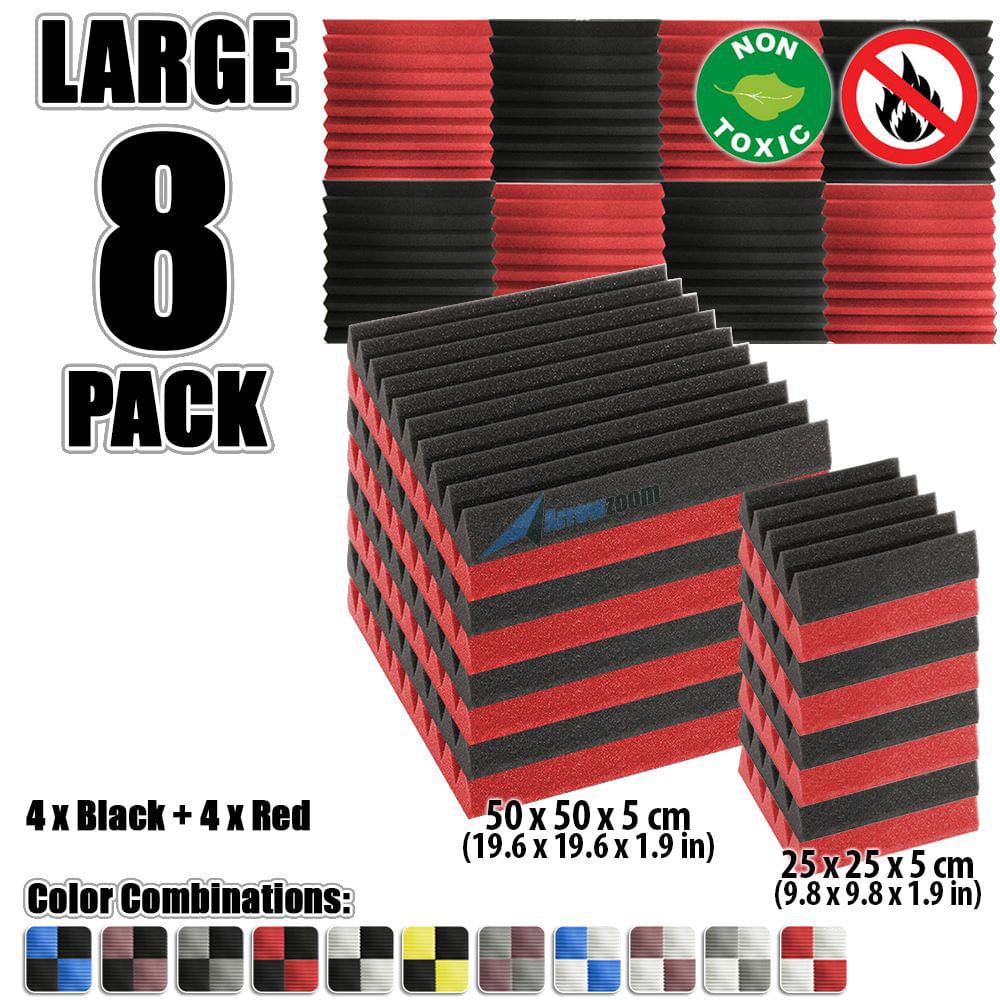 New 8 pcs Color Combination Wedge Tiles Acoustic Panels Sound Absorption Studio Soundproof Foam KK1134 25 x 25 x 5 cm (9.8 x 9.8 x 1.9 in) / Red & Black
