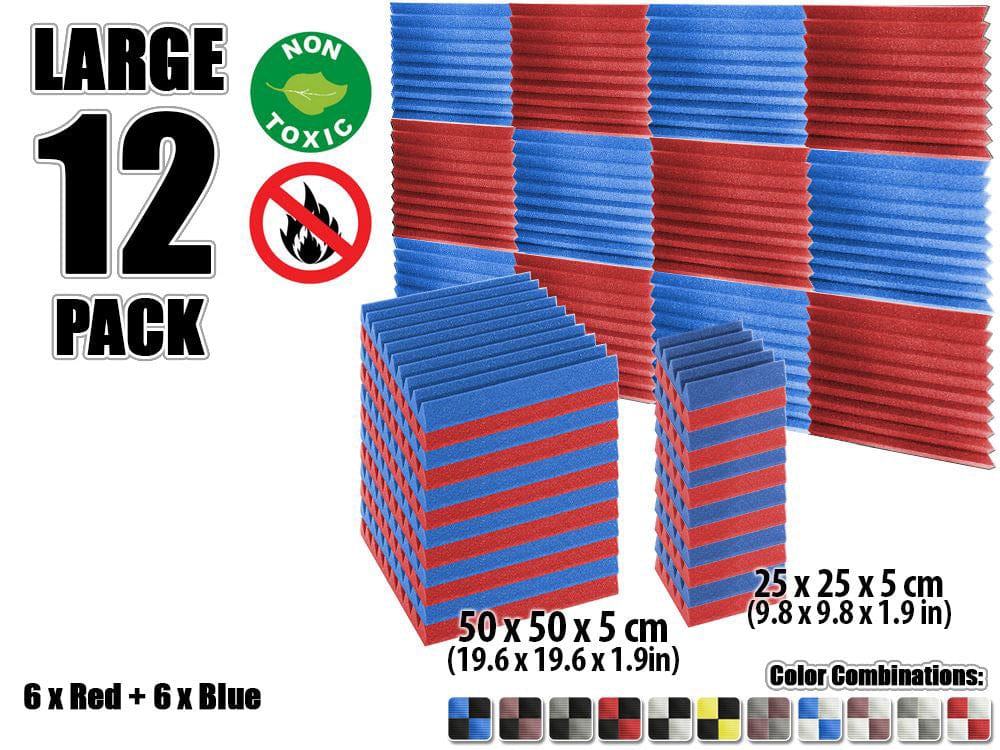 New 12 pcs Color Combination Wedge Tiles Acoustic Panels Sound Absorption Studio Soundproof Foam KK1134 25 x 25 x 5 cm (9.8 x 9.8 x 1.9 in) / Red & Blue