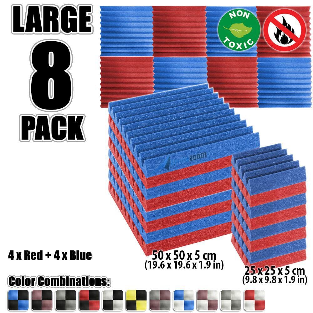 New 8 pcs Color Combination Wedge Tiles Acoustic Panels Sound Absorption Studio Soundproof Foam KK1134 25 x 25 x 5 cm (9.8 x 9.8 x 1.9 in) / Red & Blue
