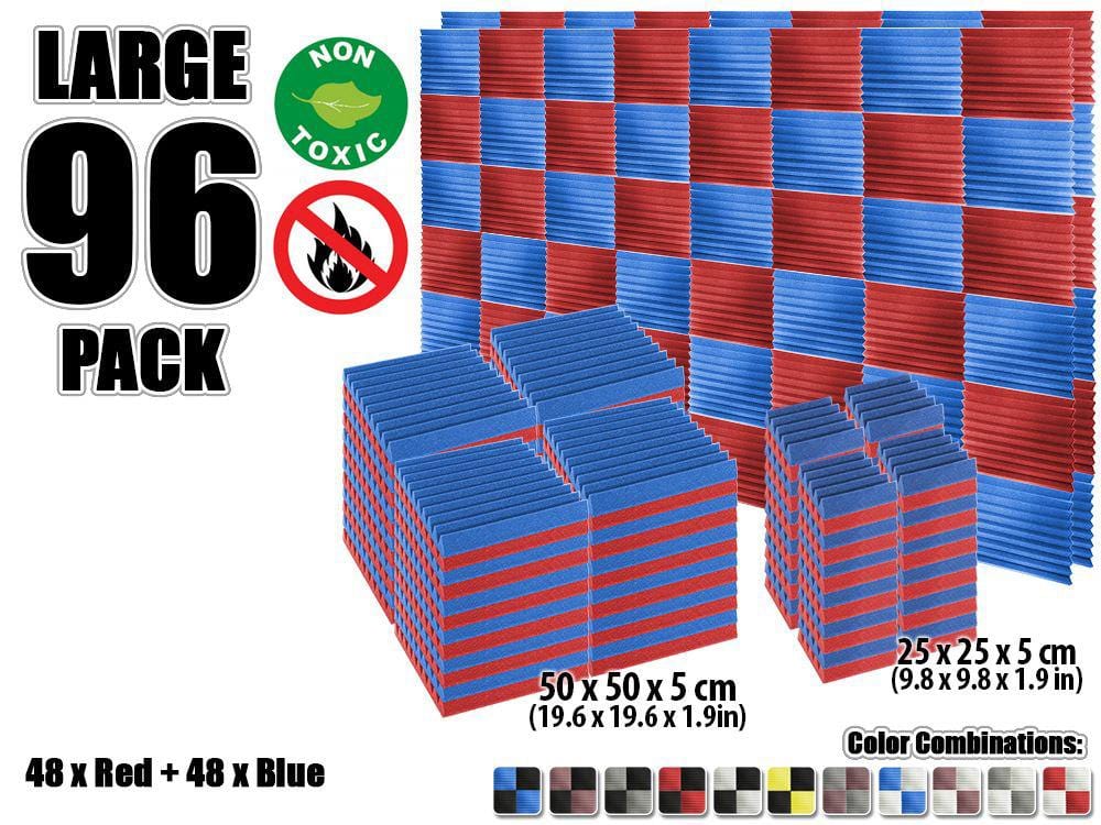 New 96 pcs Color Combination Wedge Tiles Acoustic Panels Sound Absorption Studio Soundproof Foam KK1134 25 x 25 x 5 cm (9.8 x 9.8 x 1.9 in) / Red & Blue