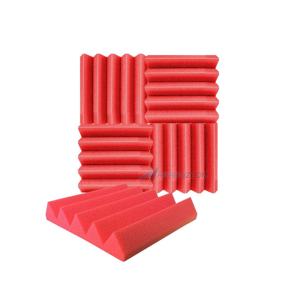 New 4 pcs Wedge Tiles Acoustic Panels Sound Absorption Studio Soundproof Foam 7 Colors KK1134 25 x 25 x 5 cm (9.8 x 9.8 x 1.9 in) / Red
