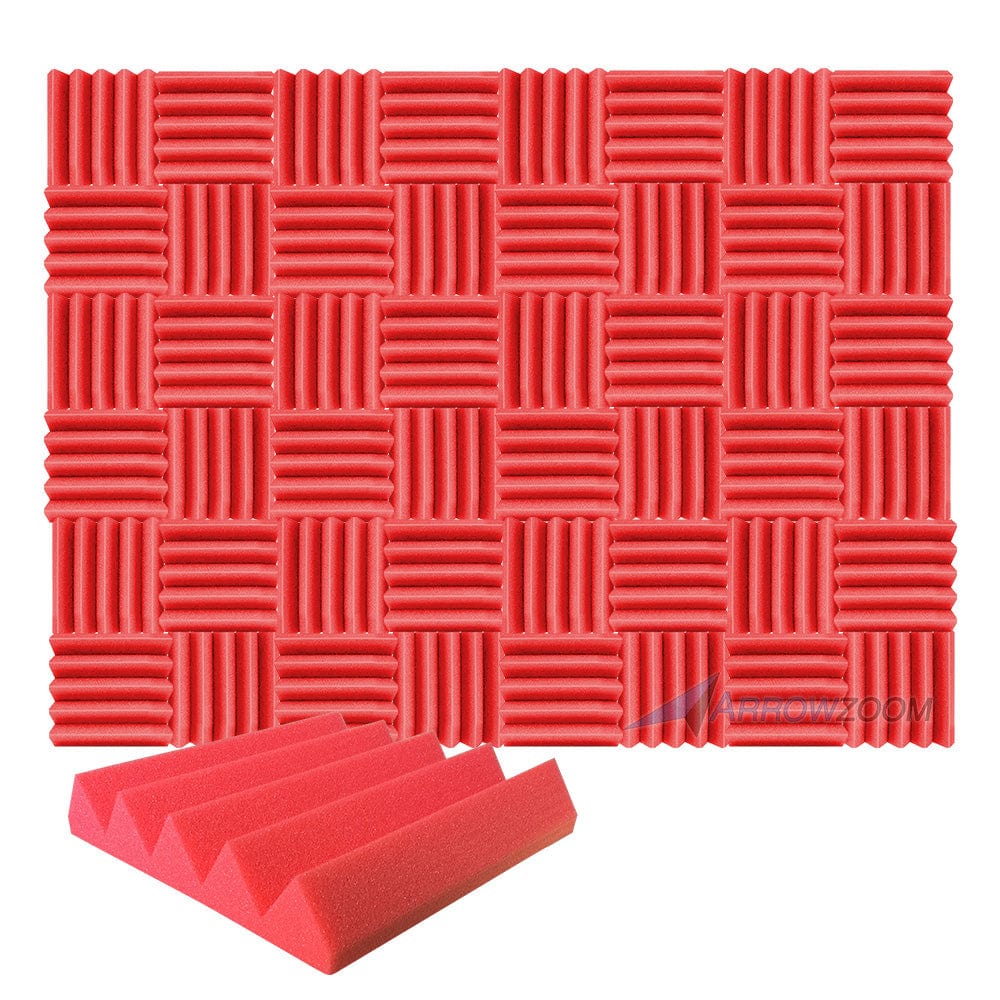 New 48 pcs Wedge Tiles Acoustic Panels Sound Absorption Studio Soundproof Foam 7 Colors KK1134 25 x 25 x 5 cm (9.8 x 9.8 x 1.9 in) / Red
