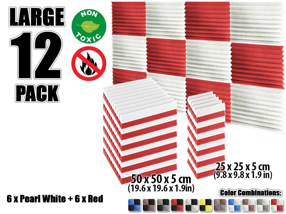 New 12 pcs Color Combination Wedge Tiles Acoustic Panels Sound Absorption Studio Soundproof Foam KK1134 25 x 25 x 5 cm (9.8 x 9.8 x 1.9 in) / Red & White