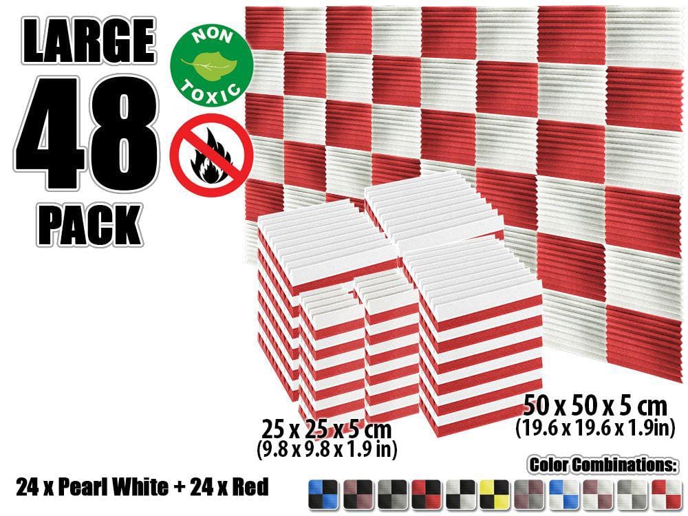 New 48 pcs Color Combination Wedge Tiles Acoustic Panels Sound Absorption Studio Soundproof Foam KK1134 25 x 25 x 5 cm (9.8 x 9.8 x 1.9 in) / Red & White