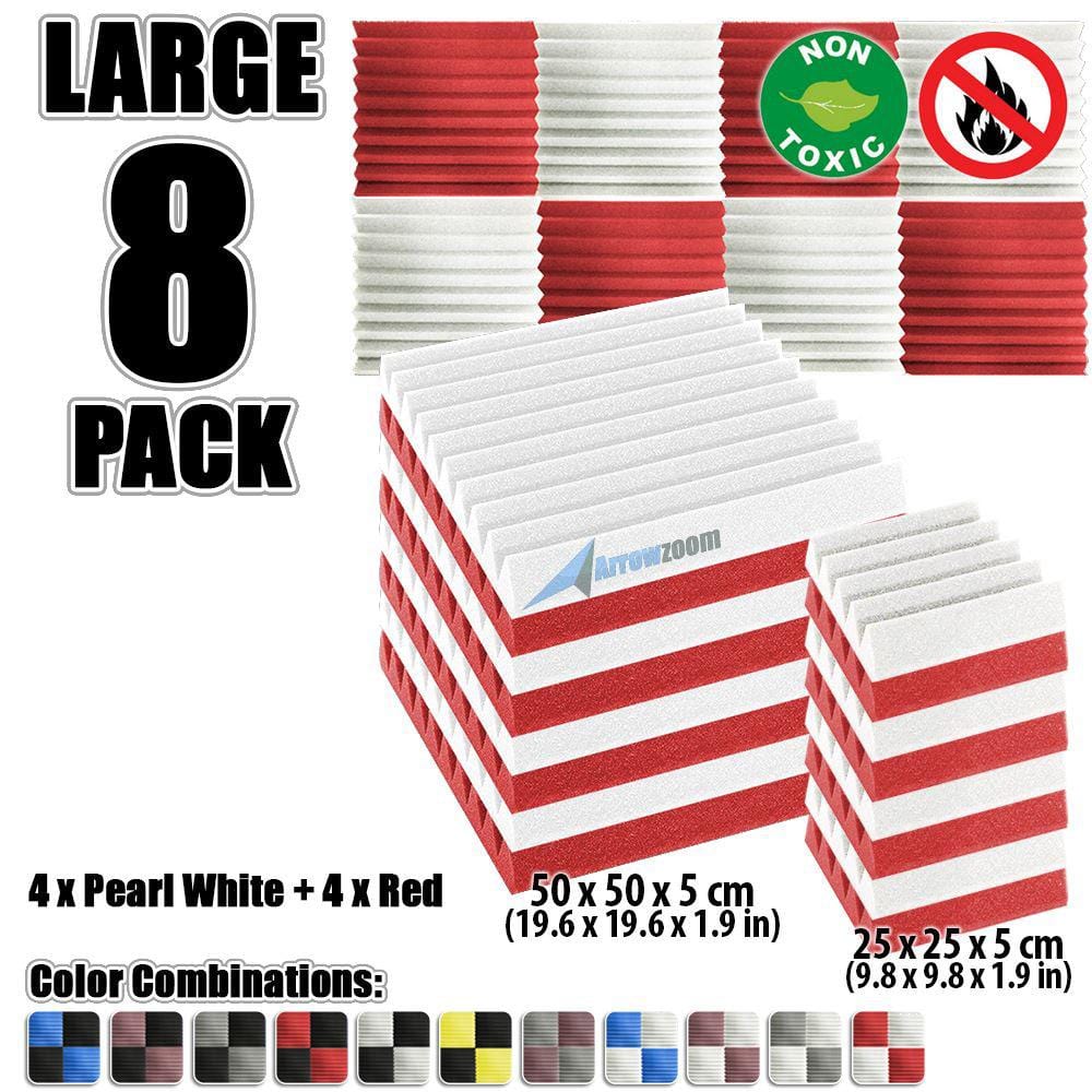 New 8 pcs Color Combination Wedge Tiles Acoustic Panels Sound Absorption Studio Soundproof Foam KK1134 25 x 25 x 5 cm (9.8 x 9.8 x 1.9 in) / Red & White