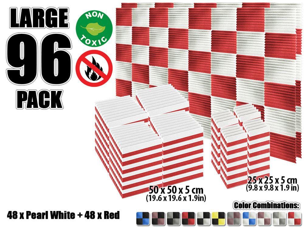 New 96 pcs Color Combination Wedge Tiles Acoustic Panels Sound Absorption Studio Soundproof Foam KK1134 25 x 25 x 5 cm (9.8 x 9.8 x 1.9 in) / Red & White