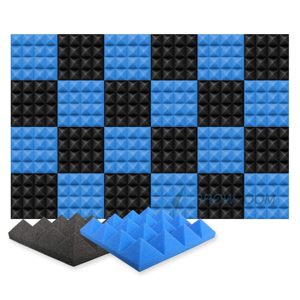New 24 pcs Black and Blue Bundle Pyramid Tiles Acoustic Panels Sound Absorption Studio Soundproof Foam KK1034 Arrowzoom.