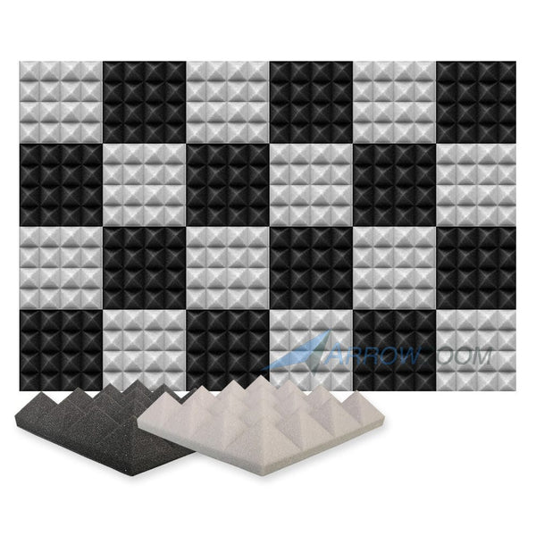 New 24 pcs Black and Gray Bundle Pyramid Tiles Acoustic Panels Sound Absorption Studio Soundproof Foam KK1034 25 X 25 X 5cm (9.8 X 9.8 X 1.9 in)