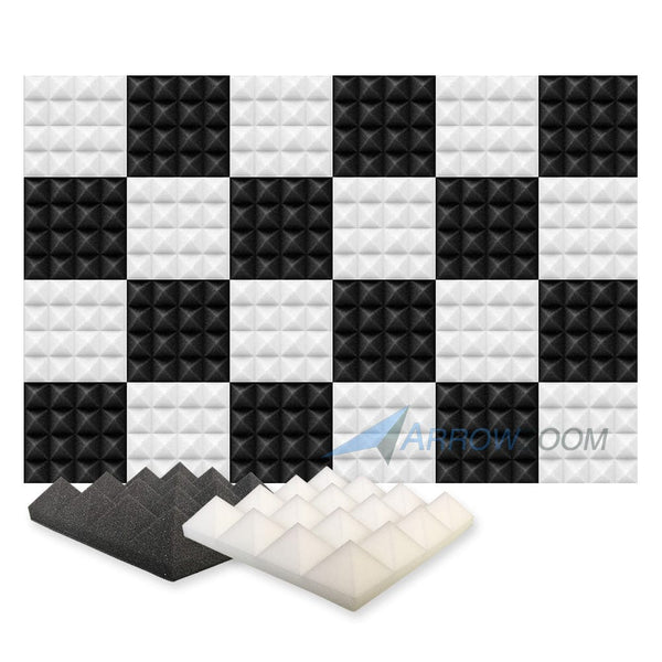 New 24 pcs Black and Pearl White Bundle Pyramid Tiles Acoustic Panels Sound Absorption Studio Soundproof Foam KK1034 25 X 25 X 5cm (9.8 X 9.8 X 1.9 in)