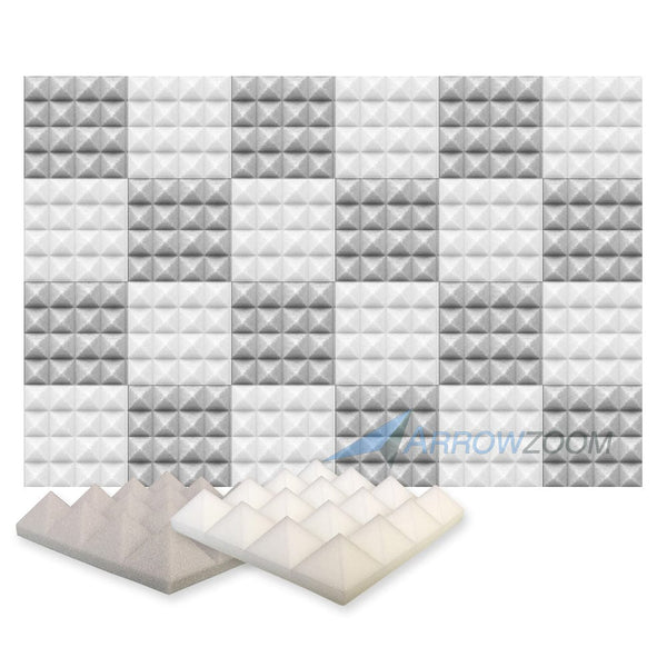 New 24 pcs Pearl White and Gray Bundle Pyramid Tiles Acoustic Panels Sound Absorption Studio Soundproof Foam KK1034 25 X 25 X 5cm (9.8 X 9.8 X 1.9 in)