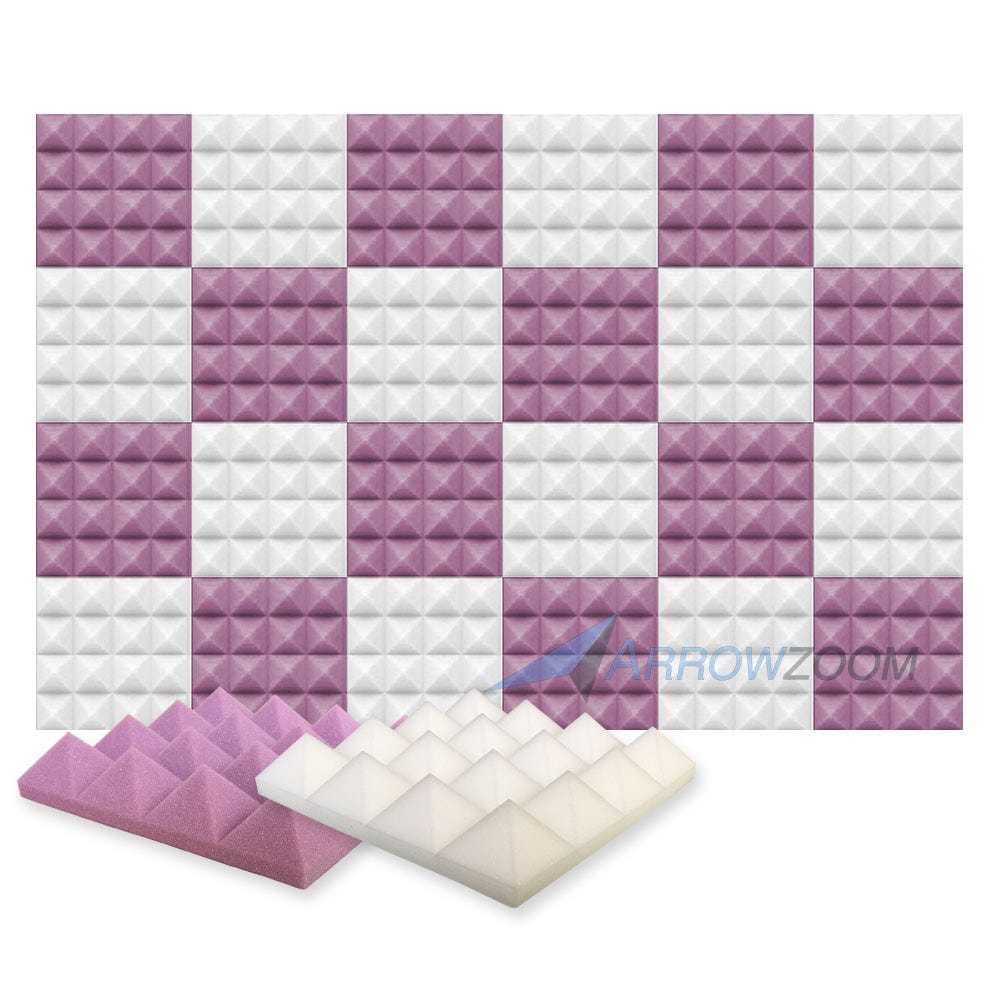 New 24 pcs Pearl White and Purple Bundle Pyramid Tiles Acoustic Panels Sound Absorption Studio Soundproof Foam KK1034 25 X 25 X 5cm (9.8 X 9.8 X 1.9 in)