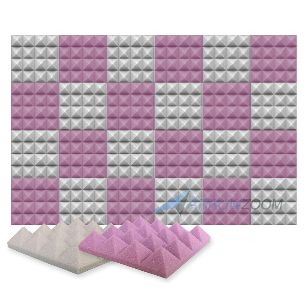 New 24 pcs Purple and Gray Bundle Pyramid Tiles Acoustic Panels Sound Absorption Studio Soundproof Foam KK1034 25 X 25 X 5cm (9.8 X 9.8 X 1.9 in)