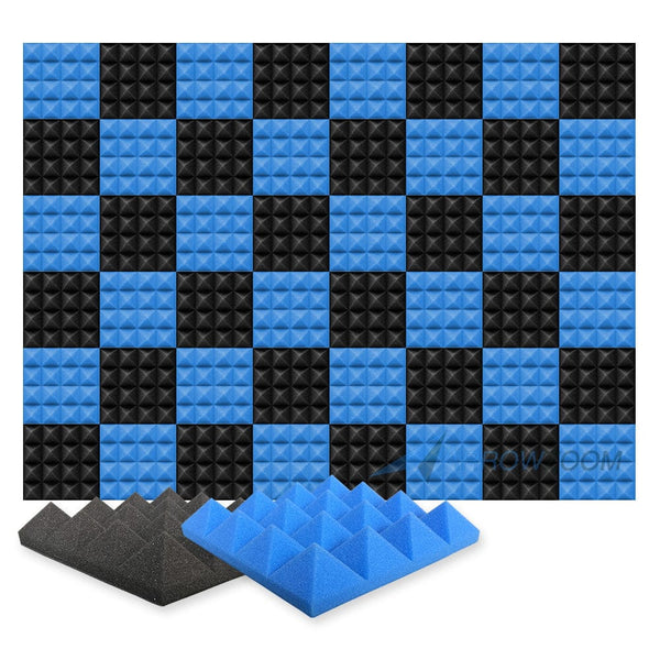 New 48 pcs Black and Blue Bundle Pyramid Tiles Acoustic Panels Sound Absorption Studio Soundproof Foam KK1034 Arrowzoom.