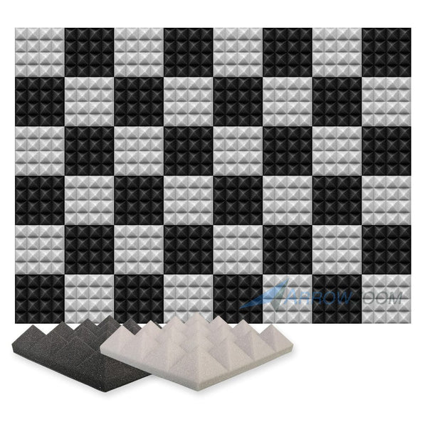 New 48 pcs Black and Gray Bundle Pyramid Tiles Acoustic Panels Sound Absorption Studio Soundproof Foam KK1034 25 X 25 X 5cm (9.8 X 9.8 X 1.9 in)