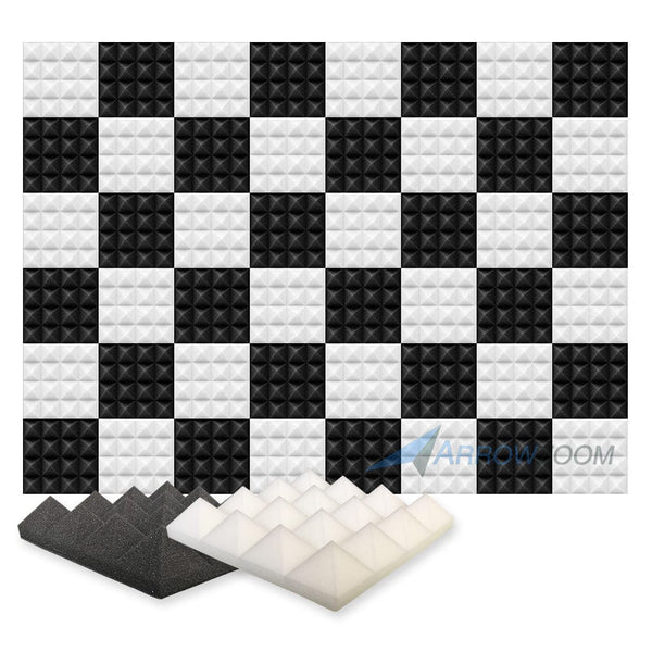 New 48 pcs Black and Pearl White Bundle Pyramid Tiles Acoustic Panels Sound Absorption Studio Soundproof Foam KK1034 25 X 25 X 5cm (9.8 X 9.8 X 1.9 in)
