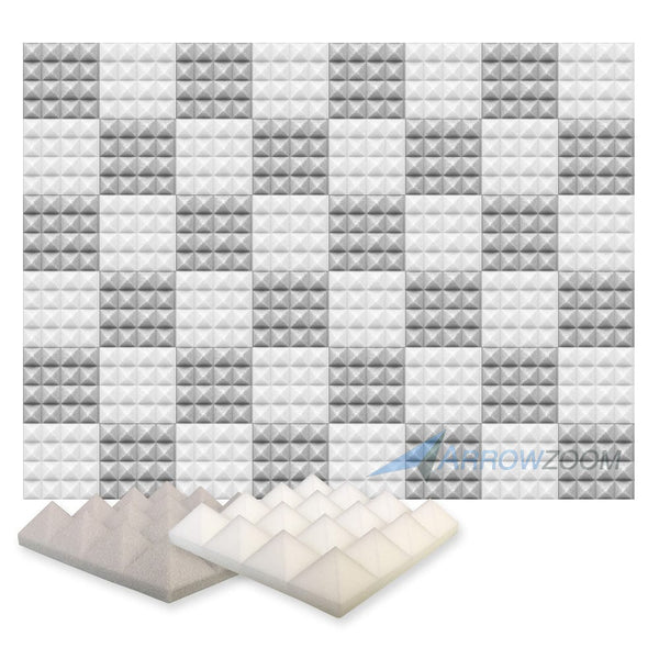 New 48 pcs Pearl White and Gray Bundle Pyramid Tiles Acoustic Panels Sound Absorption Studio Soundproof Foam KK1034 25 X 25 X 5cm (9.8 X 9.8 X 1.9 in)