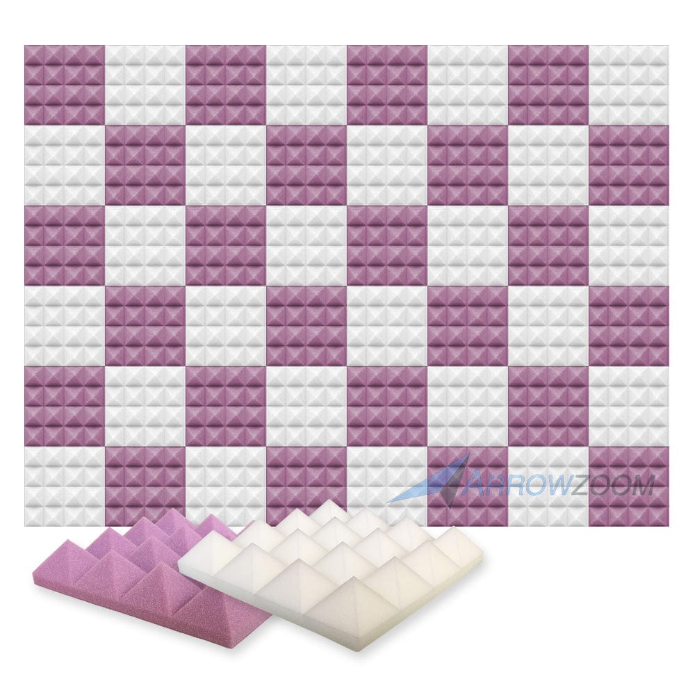 New 48 pcs Pearl White and Purple Bundle Pyramid Tiles Acoustic Panels Sound Absorption Studio Soundproof Foam KK1034 25 X 25 X 5cm (9.8 X 9.8 X 1.9 in)