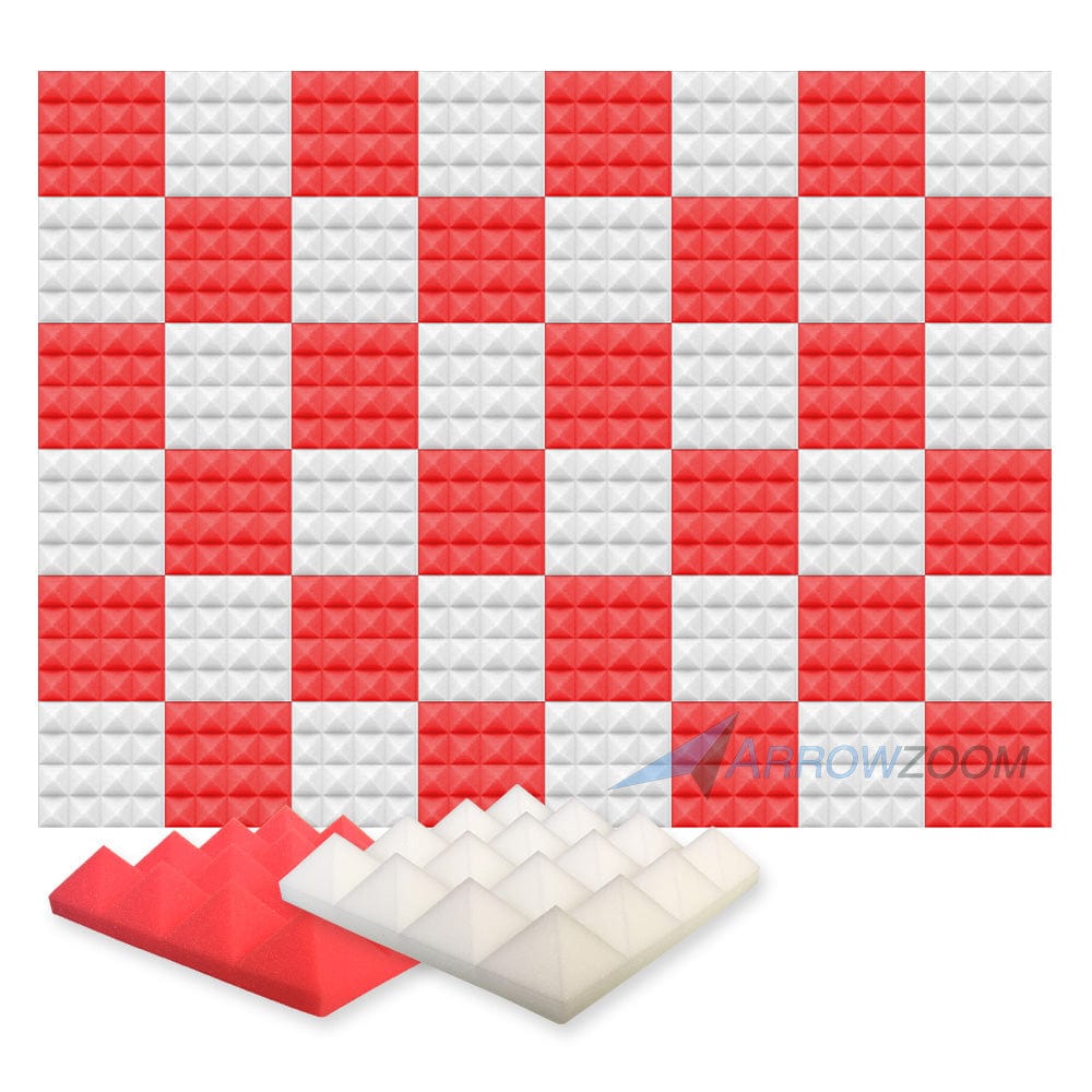 New 48 pcs Pearl White and Red Bundle Pyramid Tiles Acoustic Panels Sound Absorption Studio Soundproof Foam KK1034 25 X 25 X 5cm (9.8 X 9.8 X 1.9 in)