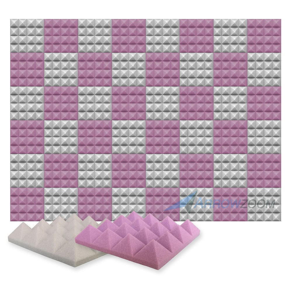 New 48 pcs Purple and Gray Bundle Pyramid Tiles Acoustic Panels Sound Absorption Studio Soundproof Foam KK1034 25 X 25 X 5cm (9.8 X 9.8 X 1.9 in)