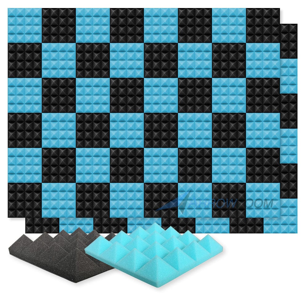 New 96 pcs Black and Baby Blue Bundle Pyramid Tiles Acoustic Panels Sound Absorption Studio Soundproof Foam KK1034 25 X 25 X 5cm (9.8 X 9.8 X 1.9 in)