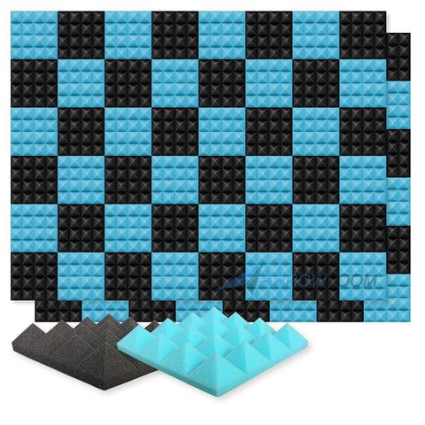 New 96 pcs Black and Baby Blue Bundle Pyramid Tiles Acoustic Panels Sound Absorption Studio Soundproof Foam KK1034 25 X 25 X 5cm (9.8 X 9.8 X 1.9 in)