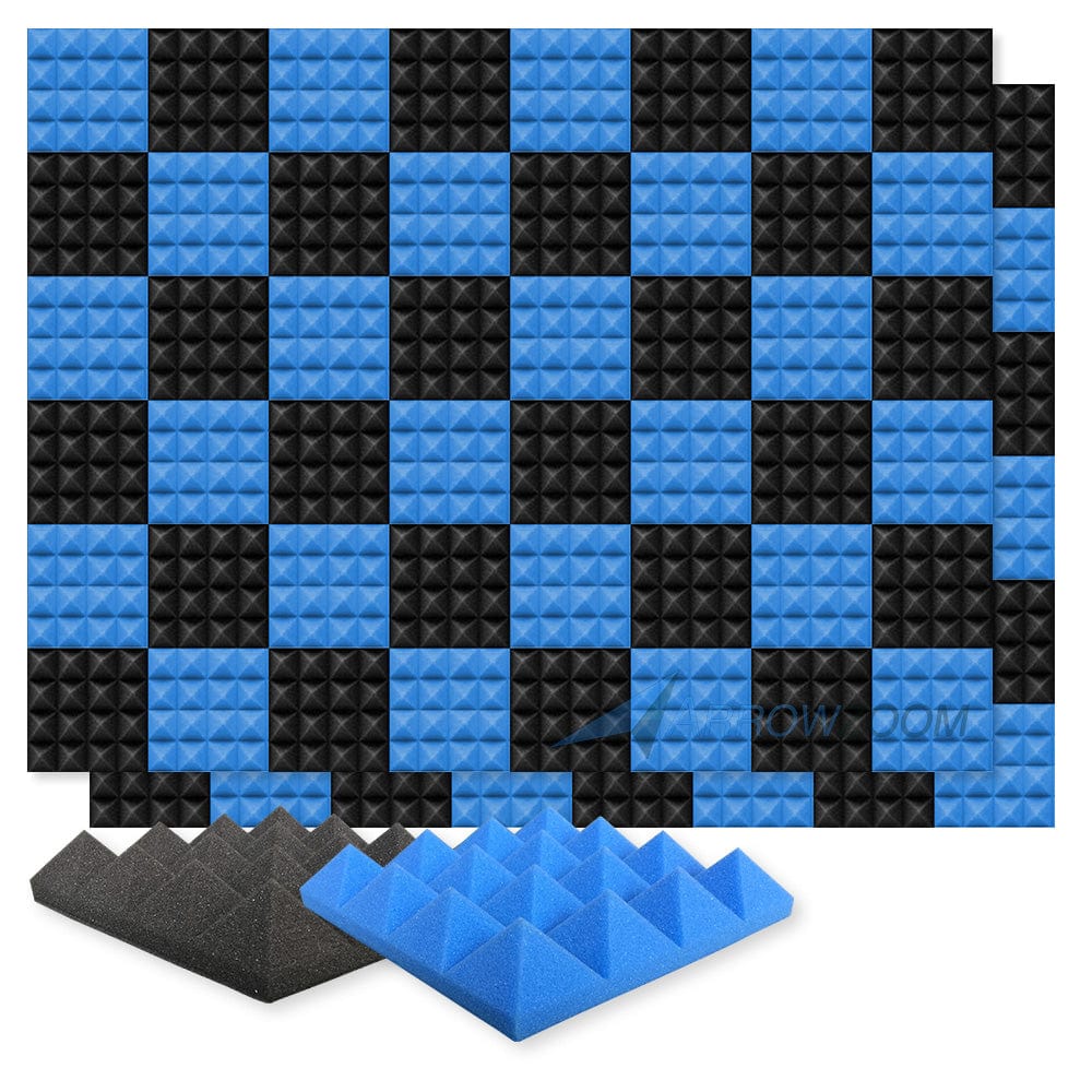 New 96 pcs Black and Blue Bundle Pyramid Tiles Acoustic Panels Sound Absorption Studio Soundproof Foam KK1034 25 X 25 X 5cm (9.8 X 9.8 X 1.9 in)